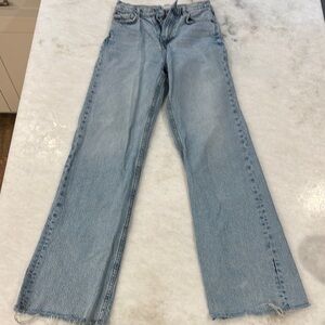 Blue Flare Wide Leg Jeans with Classic Stonewashed Look